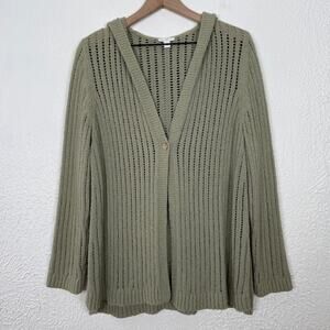 J. Jill Button Front Knit Hooded Cardigan Sweater Sage Green Size XL